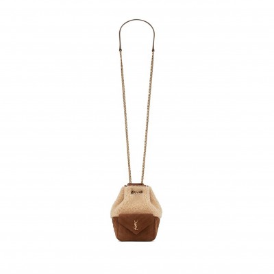 YSL JOE MINI SHEARLING & SUEDE BUCKET BAG 70163129XA79587 (19*13*13cm)